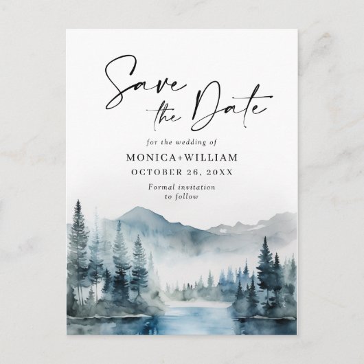 Waterverf bergen Forest Wedding Save the Date Briefkaart (Voorkant)
