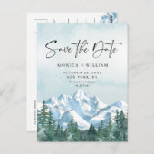 Waterverf bergen Forest Wedding Save the Date Briefkaart (Voorkant / Achterkant)