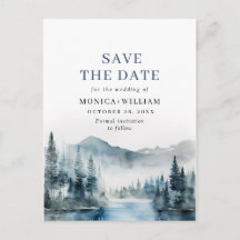 Waterverf bergen Forest Wedding Save the Date