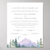 Waterverf Bergen huwelijksakte Poster (Voorkant)