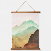 Waterverf Bergen Landschap in Blauwgroen en bruin Hangend Wandkleed (Voorkant)