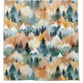 Waterverf Bergen Landschap Sinaasappel en Groen Douchegordijn (Voorkant)