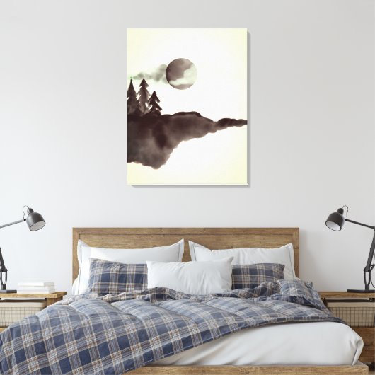 Waterverf bergen Moon Pine Trees Canvas Afdruk (Insitu (Slaapkamer))