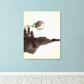  Waterverf bergen Moon Pine Trees Canvas Afdruk (Insitu (Houten vloer))