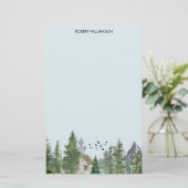 Waterverf bergen Natuur Fir Trees Forest Cabin Briefpapier (Staand voorkant)