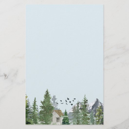 Waterverf bergen Natuur Fir Trees Forest Cabin Briefpapier (Achterkant)