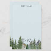 Waterverf bergen Natuur Fir Trees Forest Cabin Briefpapier (Voorkant / Achterkant)
