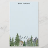 Waterverf bergen Natuur Fir Trees Forest Cabin Briefpapier (Voorkant)