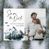 Waterverf bergen PHOTO Weddenschap Save the Date Briefkaart