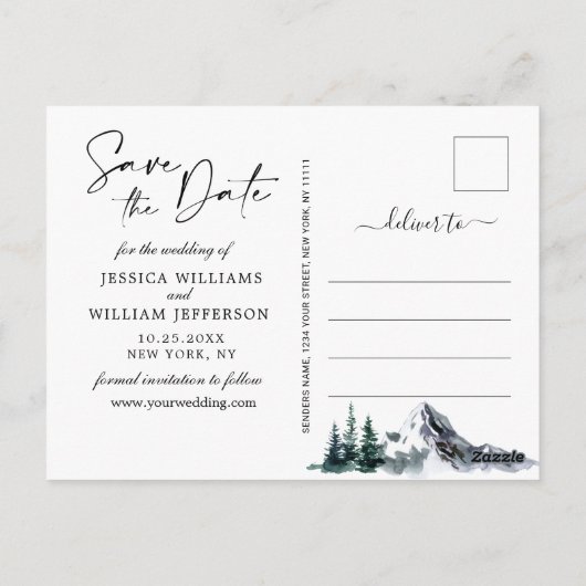 Waterverf bergen PHOTO Weddenschap Save the Date Briefkaart (Achterkant)