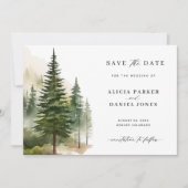 Waterverf Bergen Pine Tree Forest Wedding Save The Date (Voorkant)