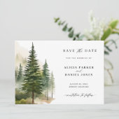Waterverf Bergen Pine Tree Forest Wedding Save The Date (Staand voorkant)