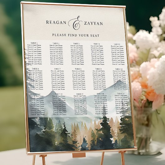 Waterverf Bergen & Pines Bruiloft Zitkaarten Poster