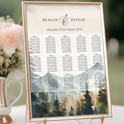 Waterverf Bergen & Pines Bruiloft Zitkaarten Poster