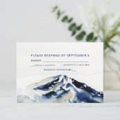 Waterverf Bergen RSVP Kaart Trouwen Navy White (Staand voorkant)