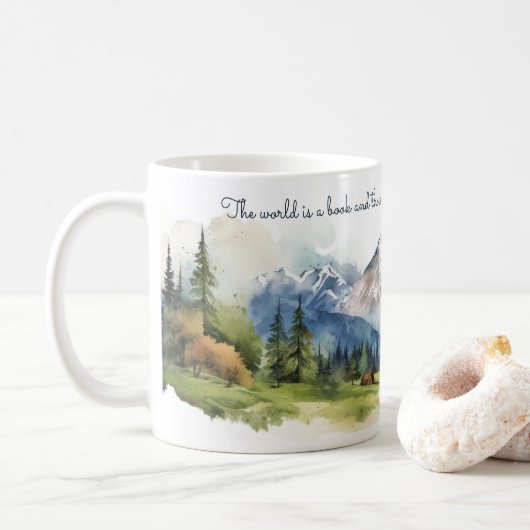 Waterverf Bergen Valleilandschap met Quotes Koffiemok (Met donut)
