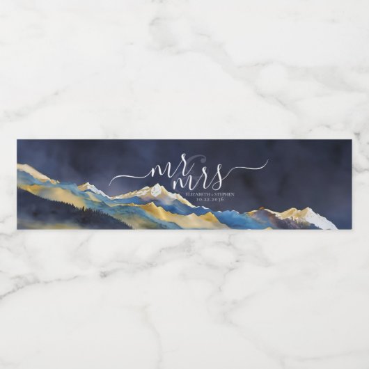 Waterverf bergen Weddenschap waterflesetiket Waterfles Etiket (Enkel label)