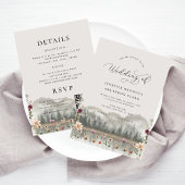 Waterverf Bergen Wildbloemen Boho herfst bruiloft Kaart