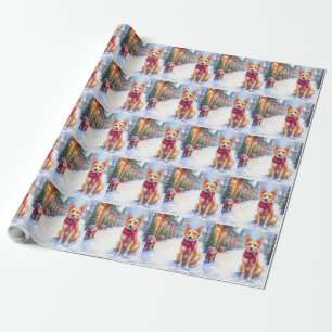 Waterverf Berger Picard Dorpsplein Kerstmis Cadeaupapier