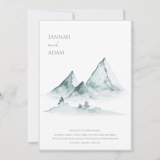 Waterverf Berggroen Wit Winterbruiloft Kaart (Voorkant)