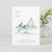 Waterverf Berggroen Wit Winterbruiloft Kaart (Staand voorkant)