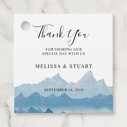 Waterverf bergketen bruiloft dank u bedankjes labels (Voorkant)