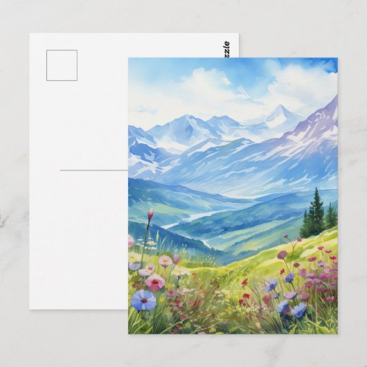 Waterverf berglandschap achtergrond briefkaart (Voorkant / Achterkant)