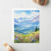 Waterverf berglandschap achtergrond notitiekaartje (Voorkant / Achterkant in situ)