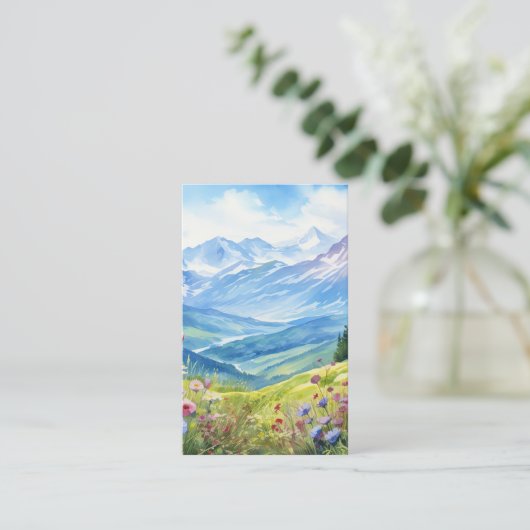 Waterverf berglandschap achtergrond visitekaartje (Staand voorkant)