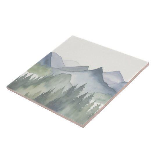 Waterverf berglandschap Groene pijnbomen Tegeltje (Zijkant)