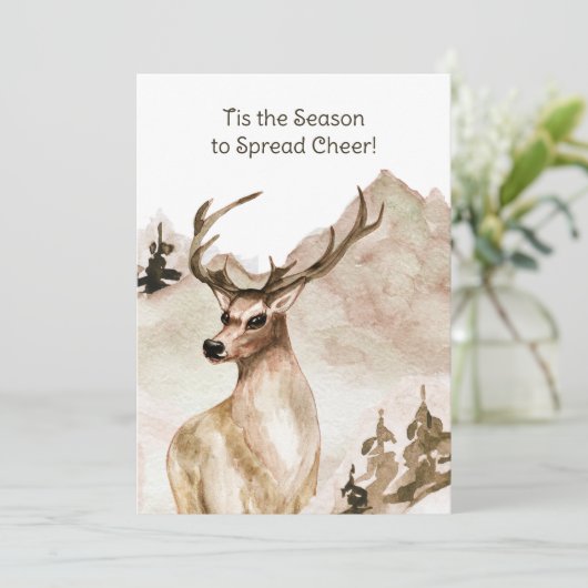 Waterverf Berglandschap met Herten Feestdagenkaart (Staand voorkant)