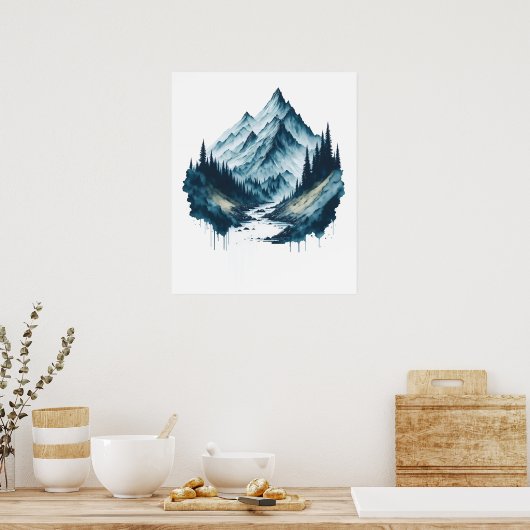 Waterverf Berglandschap met Rivier Poster (Keuken)