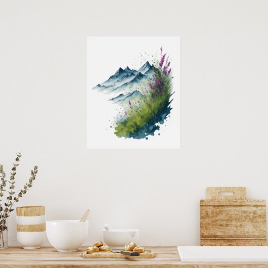 Waterverf berglandschap poster (Keuken)