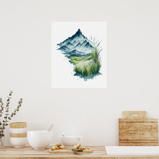 Waterverf berglandschap poster (Keuken)