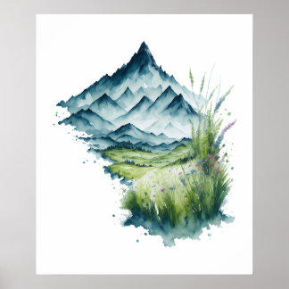 Waterverf berglandschap poster