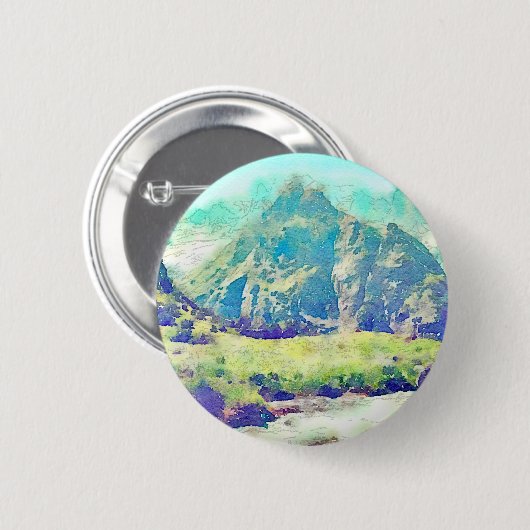 Waterverf Berglandschap Ronde Button 5,7 Cm (Voorkant /achterkant)