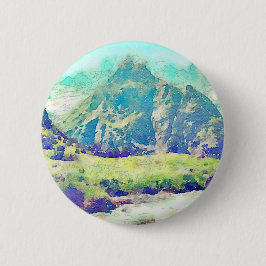 Waterverf Berglandschap Ronde Button 5,7 Cm