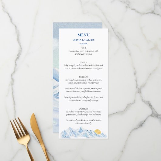 Waterverf Berglandschap Rustic Wedding Menu (Voorkant / Achterkant in situ)