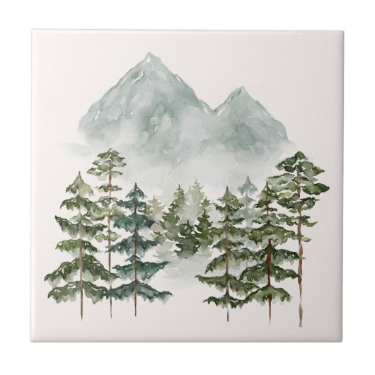 Waterverf Berglandschap Uitzicht Tegeltje (Voorkant)