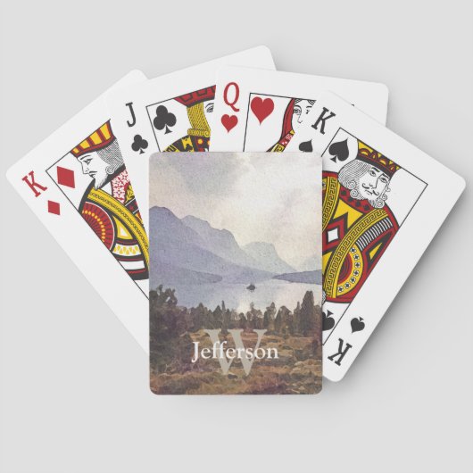 Waterverf Bergmeer Naam en Initiaal Sjabloon Pokerkaarten (Achterkant)