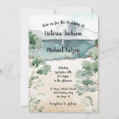 Waterverf Bergmeer Trouwuitnodigingen Kaart (Voorkant)