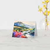 Waterverf bergrivier en bloemen die aanpasbaar zij kaart (Gele Bloem)