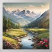 Waterverf bergrivierlandschap poster (Voorkant)