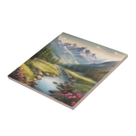Waterverf bergrivierlandschap tegeltje (Zijkant)