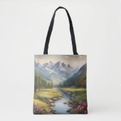 Waterverf bergrivierlandschap tote bag (Voorkant)