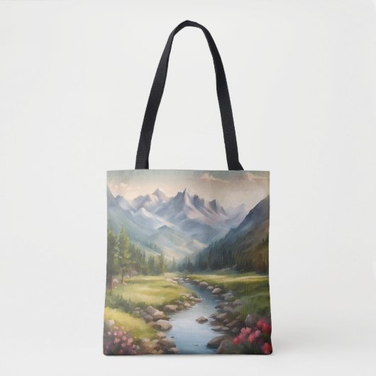Waterverf bergrivierlandschap tote bag (Voorkant)