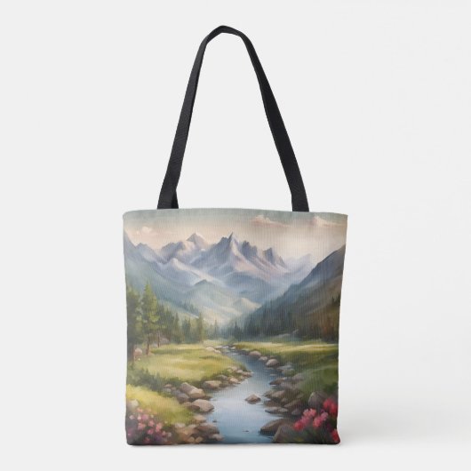 Waterverf bergrivierlandschap tote bag (Achterkant)