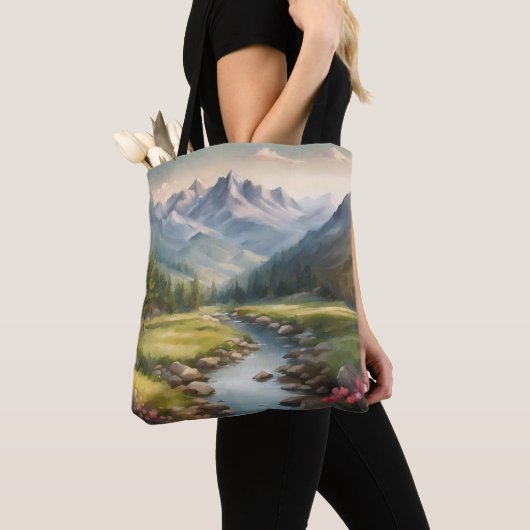 Waterverf bergrivierlandschap tote bag (Dichtbij)