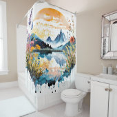 Waterverf bergscène douchegordijn (In situ)