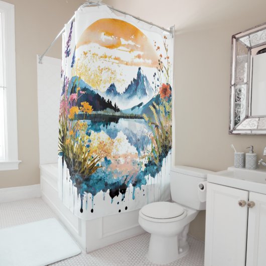 Waterverf bergscène douchegordijn (In situ)